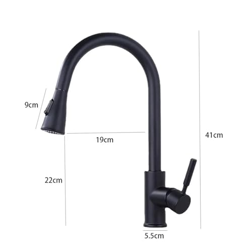 Mitigeur de cuisine argenté à buse extractible et tête noire design