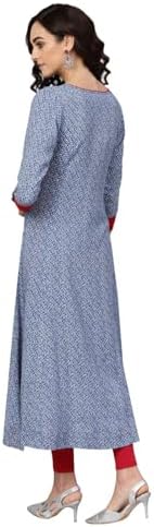 Yash Gallery Women's Rayon Relaxed Fit A Line Round Neck Geometrical Printed A-Line Kurta