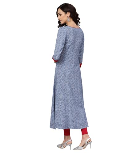 Yash Gallery Women's Rayon Relaxed Fit A Line Round Neck Geometrical Printed A-Line Kurta