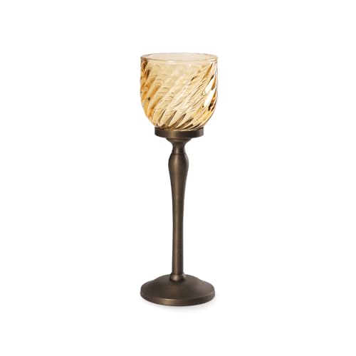 Image of Pure Home Yellow Swirl Textured Hurricane - Small | Size: 9 x 9 x 21 cm | Premium Hurricanes for Everyday Styling | Table Top & Shelf Decor Showpiece | Ideal for Diwali & Festive | Premium | Pack of 1
