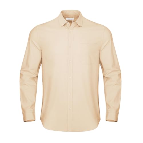 Image of JEKAOYI Mens Button Down Cotton Linen Shirts Casual Long Sleeve Beach Tops