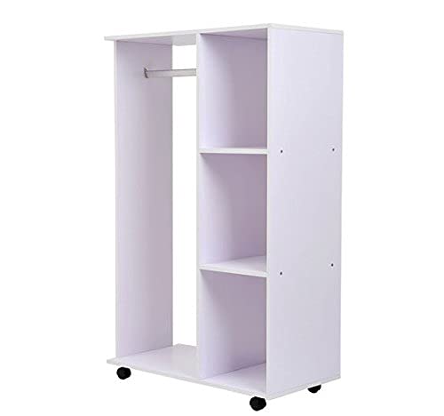 HOMCOM Stand Appendiabiti da Terra con Ruote, Guardaroba con 3 Ripiani e Barra Appendiabiti in Legno, 80x40x128 cm