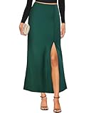 Women's Satin Maxi Skirt Silk High Waisted Side Slit Hidden Elastic Waistband Leopard Print Casual Long Skirts for Women