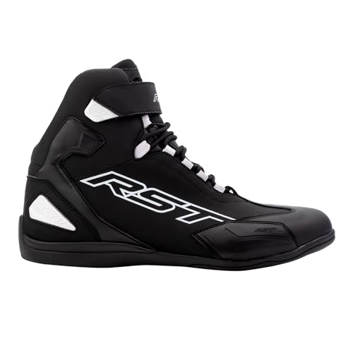 RST Sabre Moto Shoes for Men CE Certified Motorcycle Riding Boots, Ankle Protection, TPU Heel & Shin Armour (Black/White, One Size, UK Footwear Size System, Adult, Men, Numeric, Medium, 9)