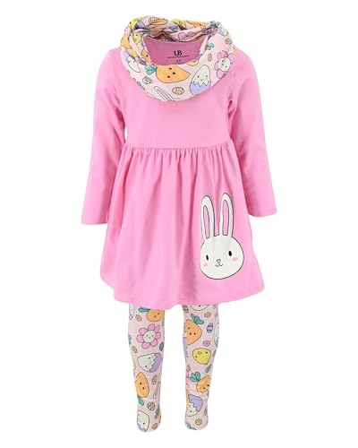 Image of Unique Baby Girls Kids Toddler 3pc Outfit Set Long Sleeve Stretch Tunic Top Leggings and Scarf