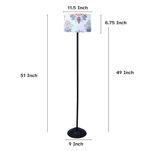 Image of tu casa Black Metal-Iron Base Foldable Floor Lamps with English Oak Print & Satin Shade for Bedroom, Living Room, Lounge, Office Area, Gifting Without Bulb for Home Decoration (Height - 53 inch)