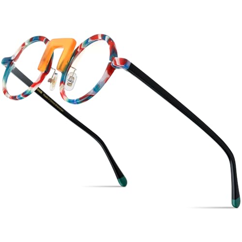 Image of HEPIDEM Multicolor Acetate Glasses Frame Men Women Round Eyeglasses Optical Spectacles 9377