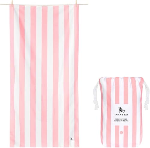 Dock & Bay Beach Towel - Quick Dry Sand Free - Compact Lightweight - 100% Recycled - Includes Bag - Cabana Light - Malibu Pink Medium (130x70cm 51x27)