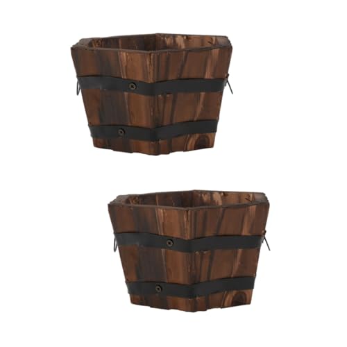 SUPVOX 2 Piezas Maceta de Madera Jardinera de Madera carbonizada balde de Madera Planta decoración Maceta suculenta practico macetero de Madera Exterior Barril de Madera Bandeja Decorar