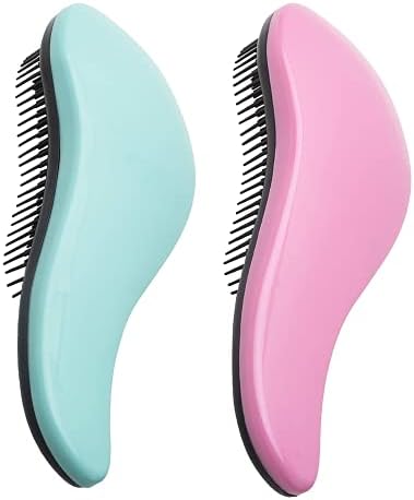 WYNK Detangling Brush 2-Pack for Adults & Kids - Green & Pink Hairbrush for Wet/Curly/Thick Hair, Gentle Knot Remover with Scalp Massage