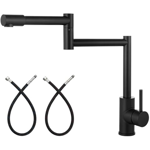 Heyalan Pot Filler Faucet Deck Mount Kitchen Sink Faucet Single Handle Double Joints 360°Rotate Modern Pot Filler Retractable,Matte Black Cover