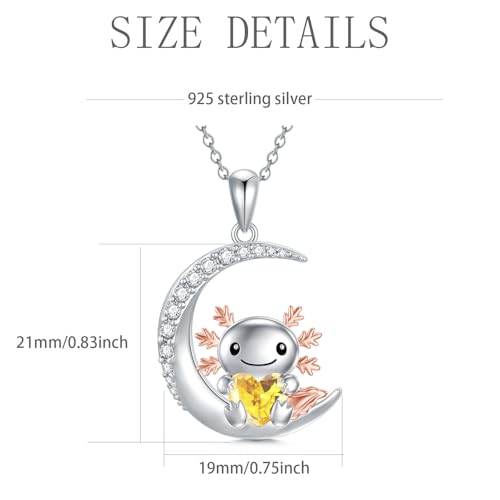 Image of PROESS Animal Birthstone Necklace 925 Sterling Silver Otter /Axolotl /Hippo /Elephant /Dachshund /Monkey /Red Panda Pendant Necklace Animal Birthstone Jewelry Gifts for Women