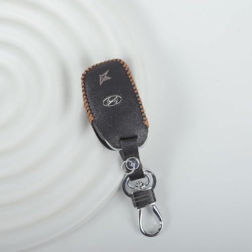 Image of Leather Car Key Cover for Xcent, Creta ,Verna 4s, I20 Active, Aura ,I10 Grand, Tucson, I10 Grand Nios. Elantra, I20 Elite(Black)