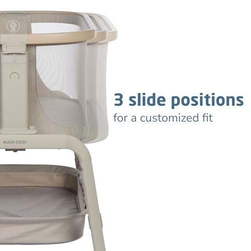 Maxi-Cosi Iora Baby Bassinets Bedside Sleeper, Portable Bassinet, Infant Bedside Sleeper Crib, Height Adjustable, Breathable Mesh, Large Storage Basket, Classic Oat