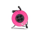as - Schwabe Tambor de cable m, fabricado en Alemania, IP 20, rollo de cable interior rosa, 230 V/16 A, tambor con 4 enchufes de protección de contacto, color rosa I 15100