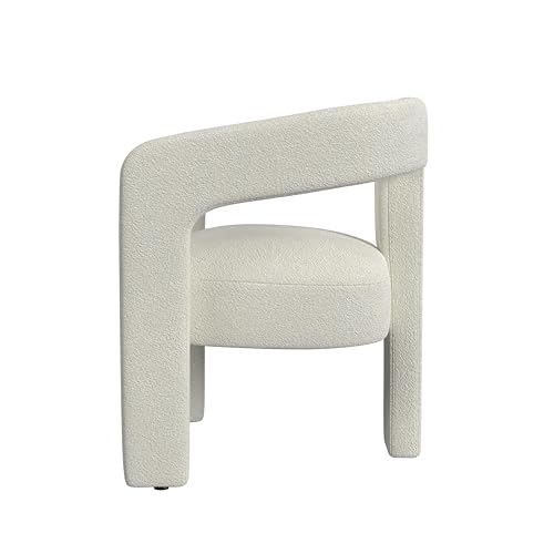 Image of Homepop Home Decor | Upholstered Barrel Accent Chair | Accent Chairs for Living Room & Bedroom | Decorative Home Furniture - White Boucle
