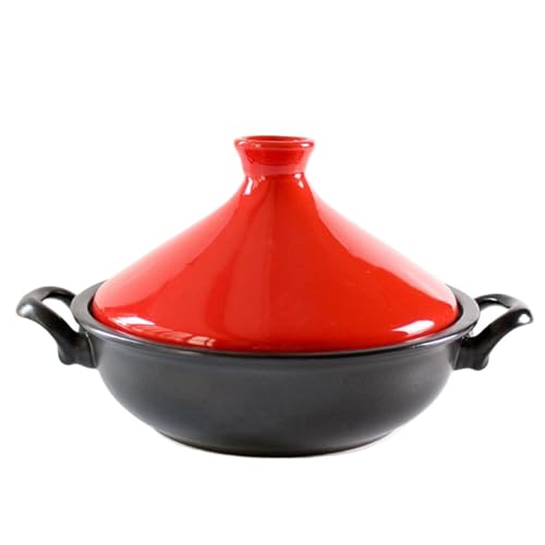 Handcrafted Clay Ceramic Tagine Pot with Dual Handles and Conical Lid - Authentic Moroccan Tajine Pot for Slow-Cooking Stews