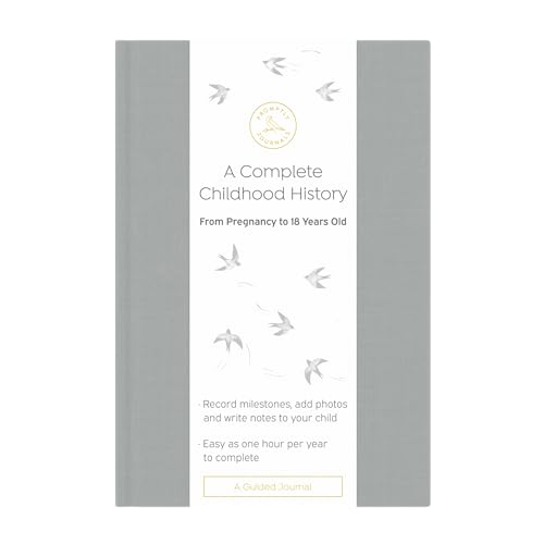 Image of Promptly Journals, A Complete Childhood History: From Pregnancy to 18 Years Old (Grey, Linen) | Baby Book and Pregnancy Journal | Baby Memory Book