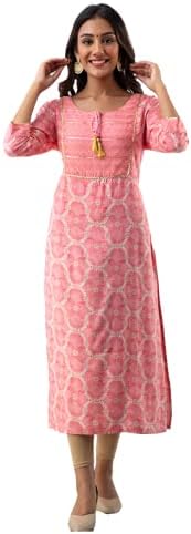 RapsodiaWomen Pink & White Gotta Patti Foil Print Straight Kurta, Pink, 6XL