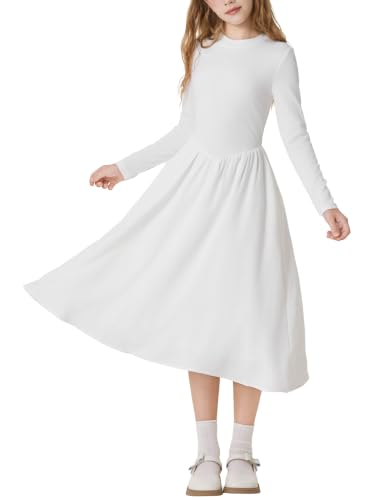 HOZIY Girls Dresses Size 8 White Long Sleeve Maxi Kids Dress for Teens - image 1