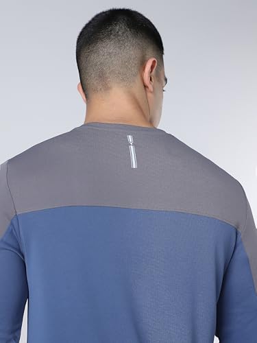 Image of TECHNOSPORT Men Colorblock Slim Fit Round Neck T-Shirt with TECHNOCOOL+ (Light Blue) Gym Tee Dry Fit T Shirt for Men Sports Top for Him