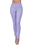 High Rise-Waisted Ladies Stretch Skinny Curvy Women Colored Denim Ripped Jeans Pants for Women (L, Lilac)
