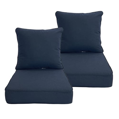 HDZNVF Deep Seat Cushion 22x24 2 Set (4 Pcs) for Outdoor Furniture, Water Repellent Fade Resistant Patio Cushions for Sofa, Chair, Lounge, Polyester Navy