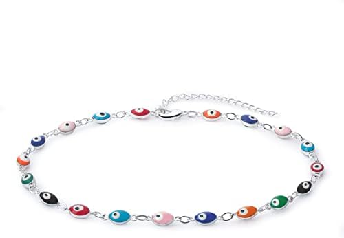 DeScount Silver Evil Eye Ankle Bracelet,Evil Eye Anklet,Oval Shape Evil Eye Anklets for Women