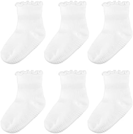 6 Pairs Toddler Ruffle Socks for Girls - Baby Grip Socks with Non-Slip, Cute Grippy Frilly Design