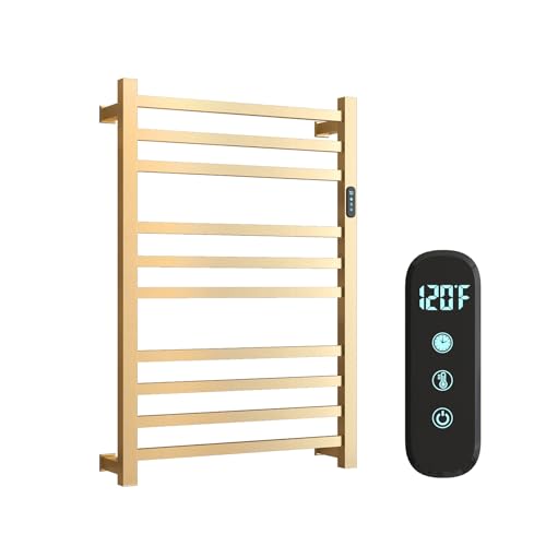 Luxury Heated Towel Rack for Bathroom, Wall Mounted Electric Towel Warmer Racks with Timer & Temperature Multi-Level Adjustable, 10 Bars Stainless Steel Towel Heater for Bathroom (Brushed Gold) by Alltiett - Used condition - US$118.00