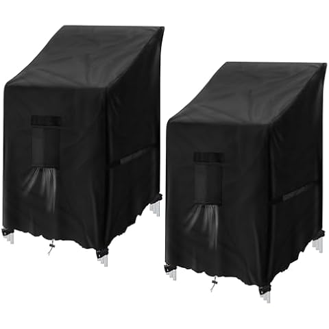 GARPROVM Patio Chair Cover 2 Pack, Outdoor Stack Chairs Covers Waterproof Winterproof Garden Chair Covers,420D Oxford Fabric Furniture Covers for Lounge Chair Armchairs, 33.46" D x 25.2" W x 47.24" H Cover