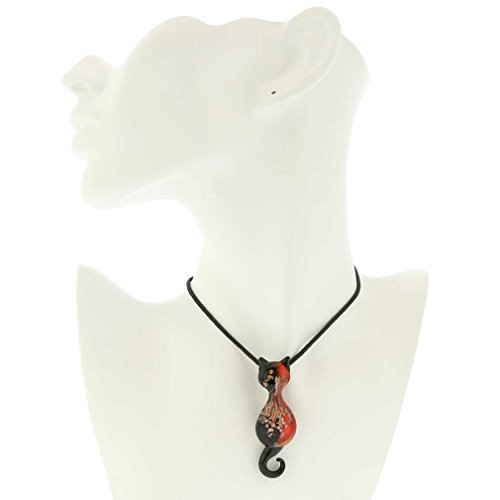Glassofvenice Murano Glass Cat Pendant - Black And Red #TOP3