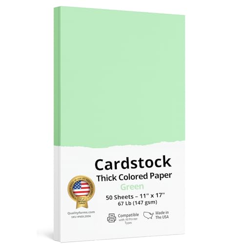 NextDayLabels Color Cardstock Paper - 50 Sheets - 11" x 17" - Pastel Green 67 lb (147 gsm) - Thick Colored Paper for Crafting, Invitations, Posters, Flyers, and DIY Projects - Made in USA by NextDayLabels - Used condition - US$25.65