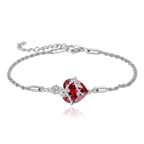Image of DAYLINLOVE Black Rose Bracelet 925 Sterling Silver Gothic Red Heart Crystal Bracelets Goth Jewellery Gifts for Women Girls(Silver)