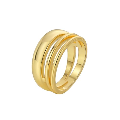 Homxi Anillos Mujer de Matrimonio de Oro Amarillo de 9K,Multicapas Pulido Simple Anillos de Boda Oro Mujer Talla 12(52mm)
