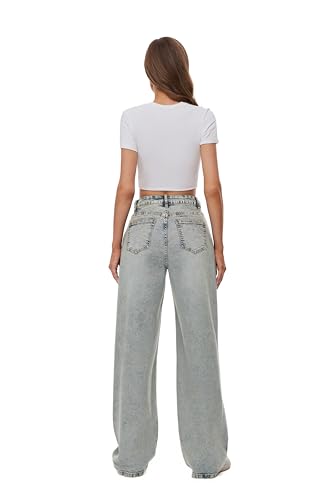 KICZOY Women Wide Leg Jeans High Waist Boyfriends 2026 Jean for Women Stretch Denim Pants Retro Blue — view 6