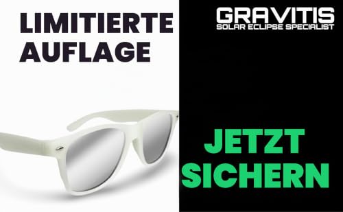 Absolute Eclipse Gravitis Sonnenfinsternis Brille 2026 - nachtleuchtende SoFi Brille, CE-zertifiziert nach ISO 12312-2, passt über Brille, sichere Sonnenbeobachtung für Erwachsene und Kinder
