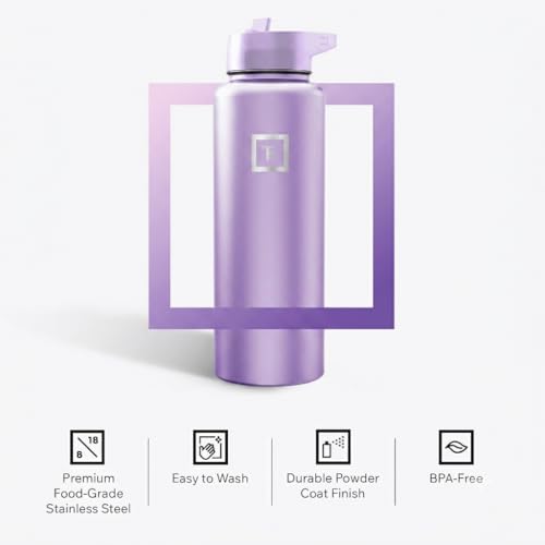 Image of IRON FLASK 40 oz Wide Mouth Water Bottle with Straw | Insulated Stainless Steel Sports Water Bottle with Leakproof Straw Lid - BPA Free, Cold 24 Hrs, Sweat Free (Lavender)