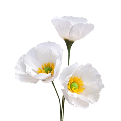 White Crepe Paper Poppy Flowers for Table Home Decor Wedding Centerpieces & Rustic Events DIY Making Kit 24 pcs