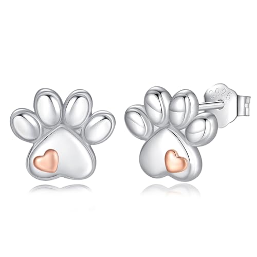 INFUSEU 925 Sterling Silver Earrings Cat Dog Paw Print Gifts for Women Girls Animal Lovers