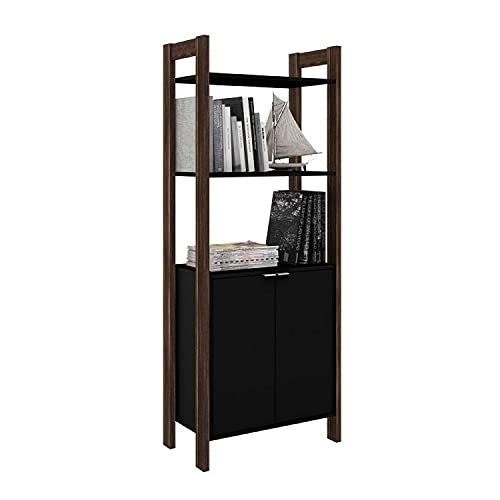 Conjunto Home Office 2 Peças com 1 Armário Alto e 1 Estante de Canto Tecno Mobili Preto/nogal