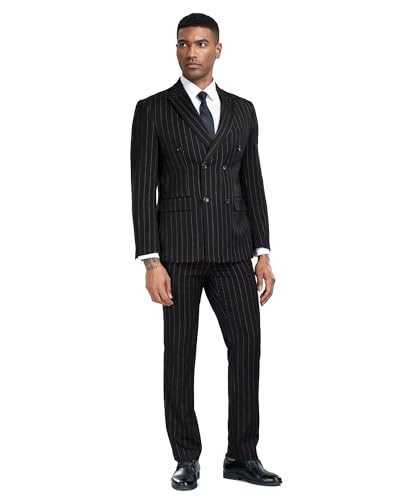 Mens Pinstripe Suit 2 Piece Double Breasted Suit Slim Fit Suits Wedingg Prom Party Suit Set Casual Business Suit2