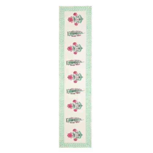 Image of BLOCKS OF INDIA Hand Block Printed Cotton Table Runner, Mat and Napkin Set for Center /Dining Table