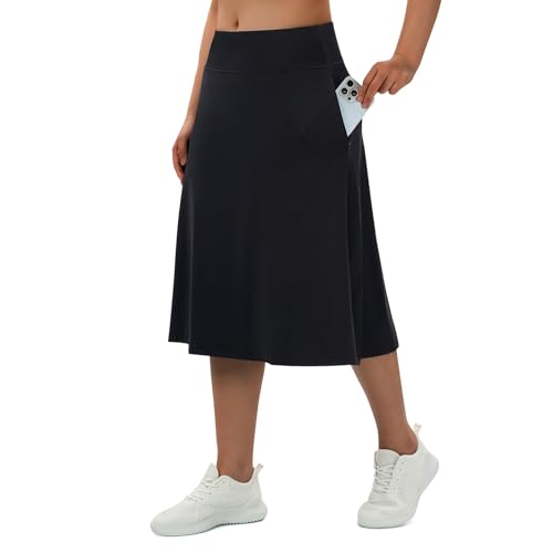 Turnhier Women's Midi Length Skorts Skirts with 2 Pockets Modest Long Skirts 28
