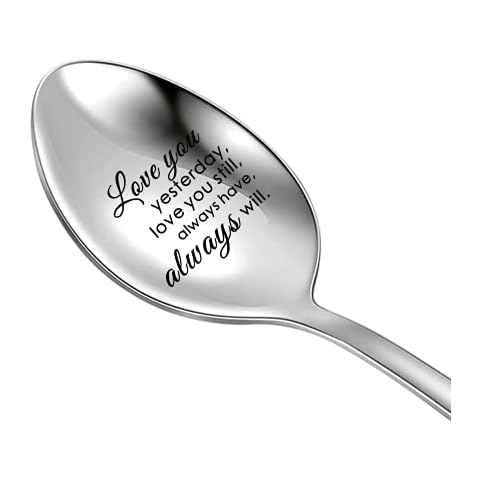 Spoon with Saying Engraved Spoon Gift Coffee Lover Gift Gift for Girlfriend Boyfriend Wife Husband Stainless Steel, Love you yesterday will SPOON, Metal, na unknow Cover