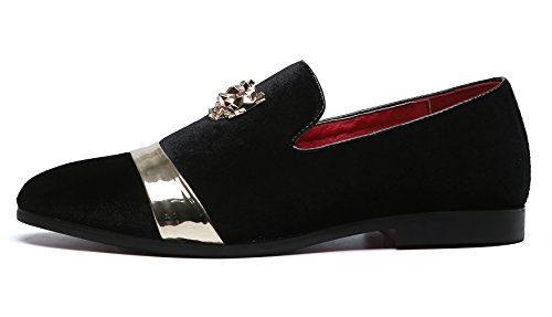 Mens Velvet Loafers Slippers with Gold Buckle Wedding Dress Shoes Slip-on Smoking Flats Black Blue Red2