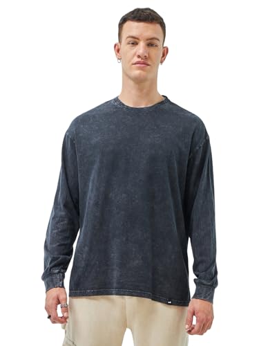 Image of Bewakoof Men's Solid Oversized Fit Full Sleeve Round Neck Cotton T-Shirt