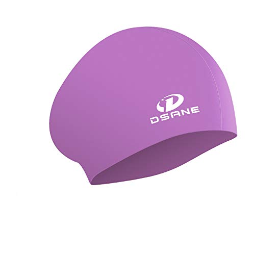 (purple) - Womens Silicone Swim Cap for Long Hair,3D Ergonomic Design Silicone Swimming Caps for Women Kids Men Adults Boys Girls with Ear Plug and Nose Clip