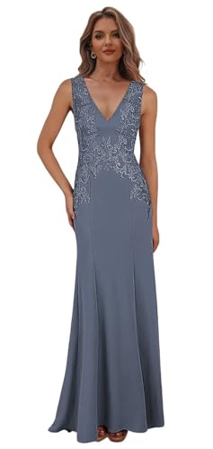 Mermaid Mother of The Bride Dresses for Wedding Lace Long Formal Gown V Neck Evening Dress