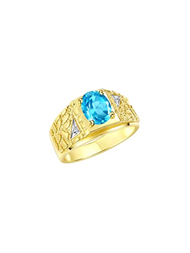 Rylos Classic Nugget Beautiful Blue Topaz & Diamond Ring - December Birthstone* #TOP2
